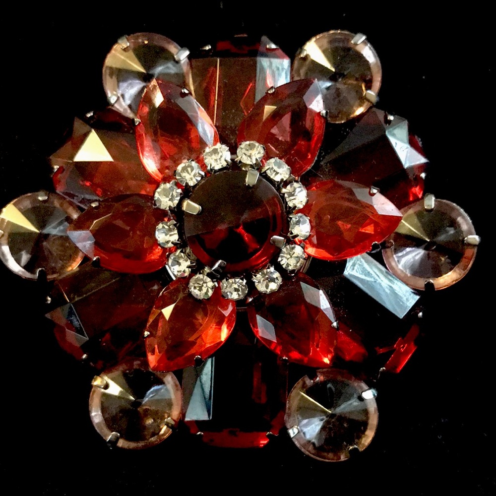 Lucite Brooch, Red And Violet Highlighted With Cl… - image 1